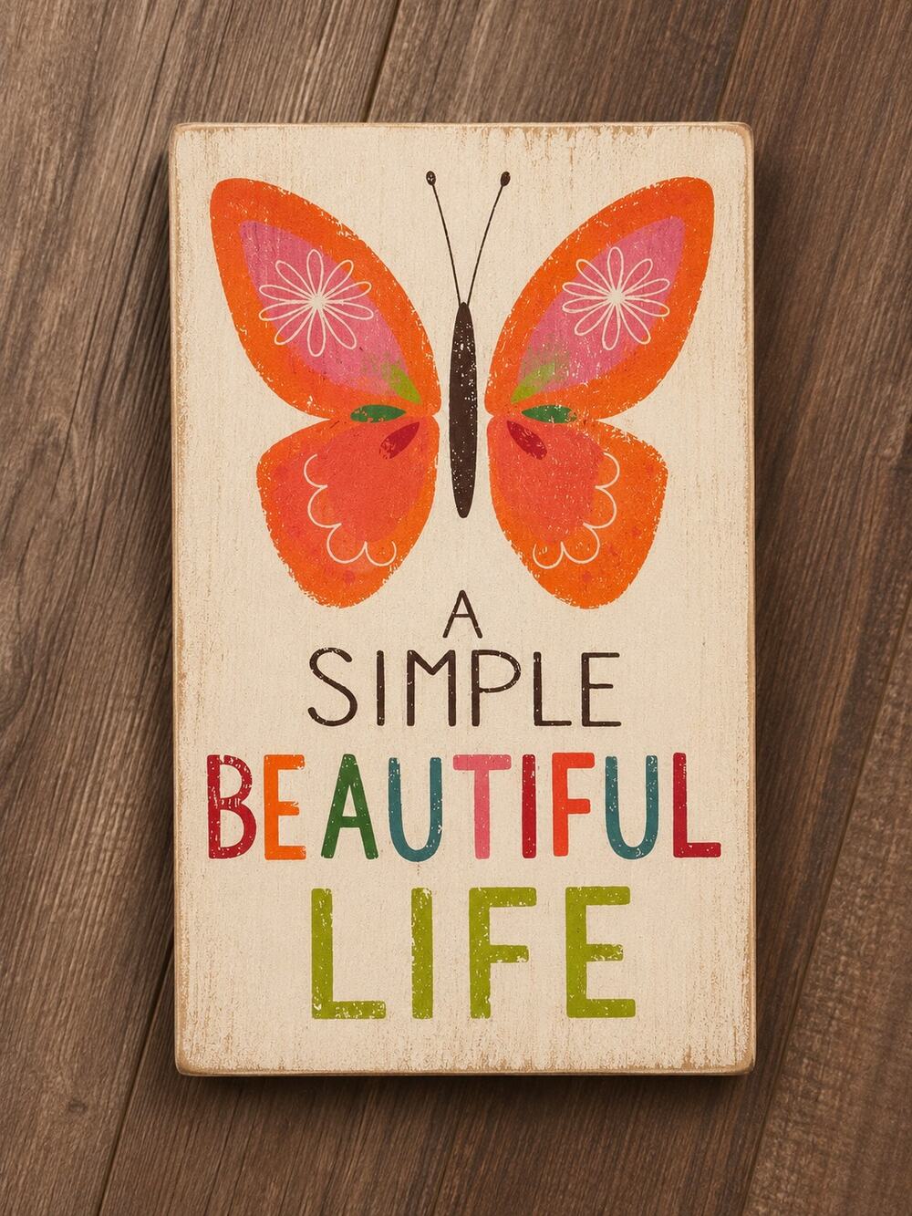 Rustic Butterfly Wood Sign A Simple Beautiful Life Shelf OR wall Decor 8.5x5